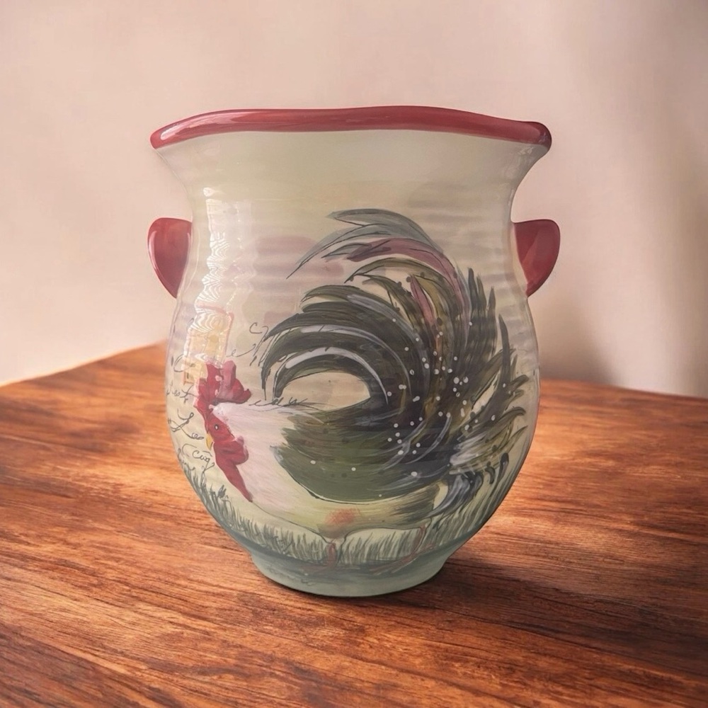 Certified International Rooster Utensil Crock Susan Winget Farmhouse Kitchen